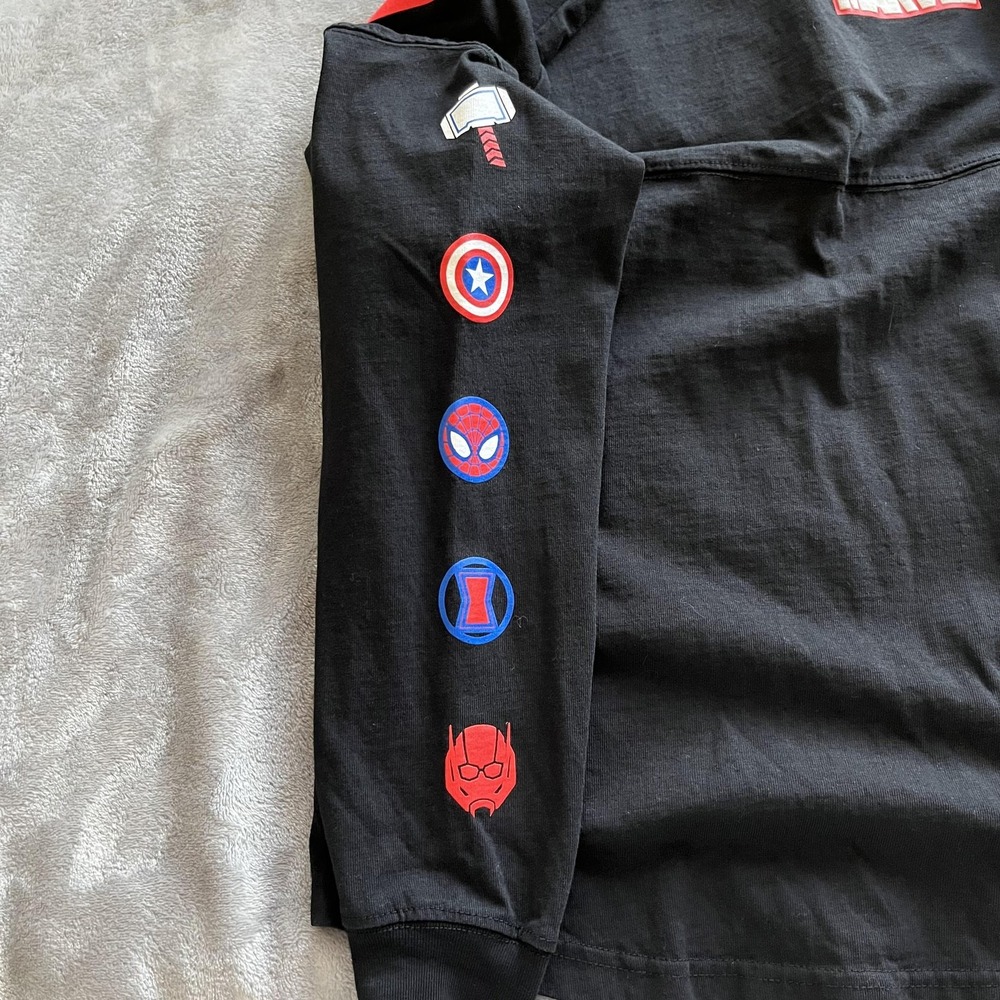 Marvel Shirt Mens Small Black Disney Spirit Jersey Long Sleeve Avengers Logos - Picture 9 of 13